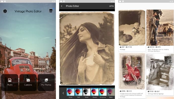 app de filtro vintage retro photo effect