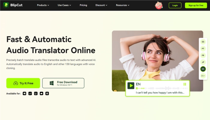 BlipCut traductor de audio con IA gratis