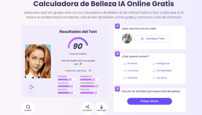 Calculadora de Belleza IA Online Gratis de Vidnoz