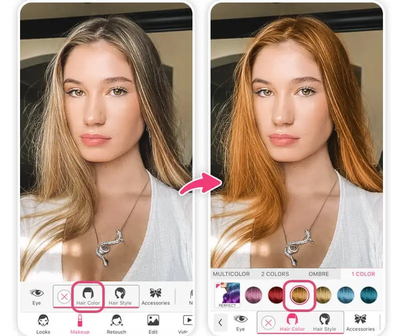 Cambiador de color de pelo con YouCam Makeup