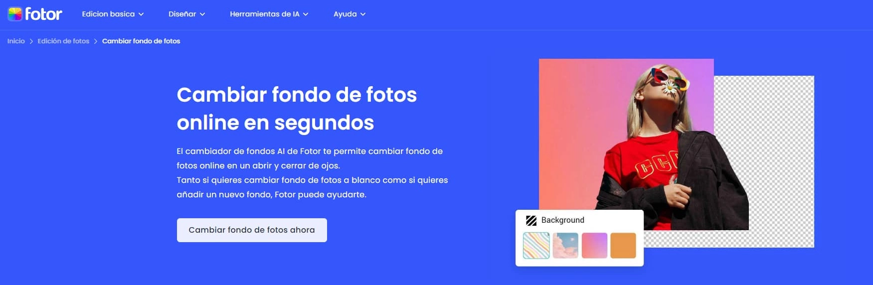 Cambiar fondo de foto con Fotor