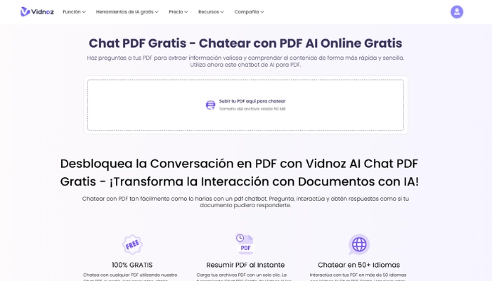 Chat PDF Gratis de Vidnoz AI