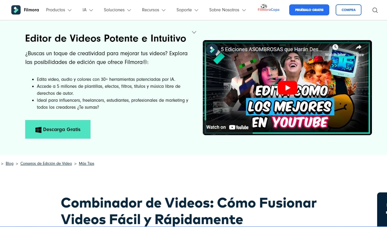 Combinador de videos de Wondershare Filmora