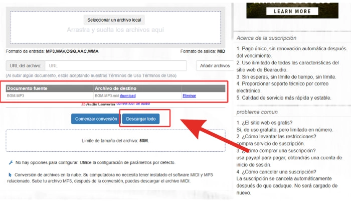 como convertir audio a midi online con bear audio paso 3