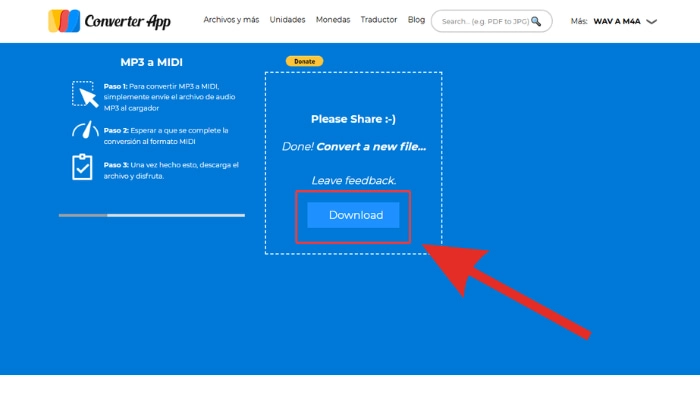como convertir mp3 a midi con converter app paso 3