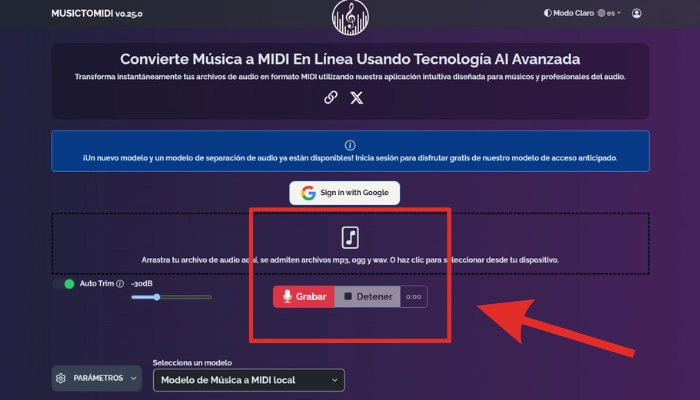 como convertir mp3 a midi sin programas con musictomidi paso 2