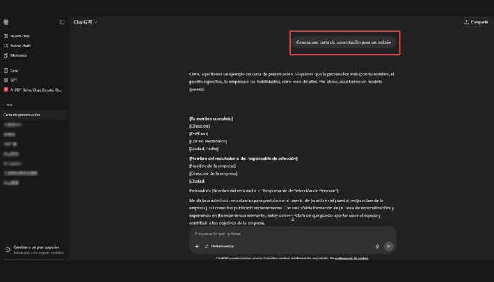 como crear carta de presentacion con chatgpt