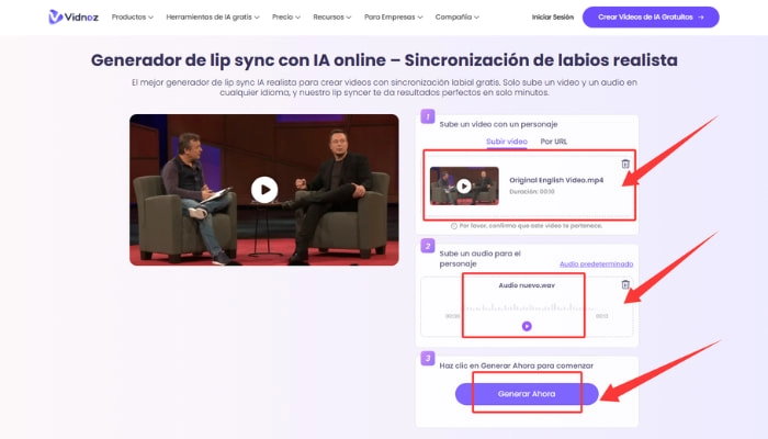 como crear lipsync gratis con vidnoz