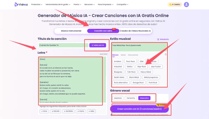 como crear rap con ia de vidnoz
