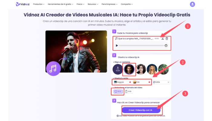 como generar video musical para tu musica con vidnoz ai