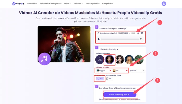 como hacer una cancion karaoke online con vidnoz paso 2