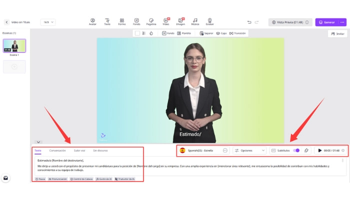 como hacer una carta de motivacion en forma video con vidnoz ai paso 3