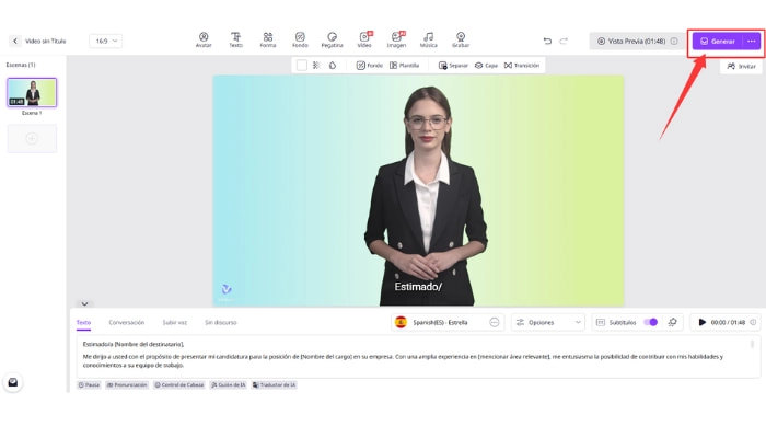 como hacer una carta de presentacion para un trabajo con vidnoz ai paso 4