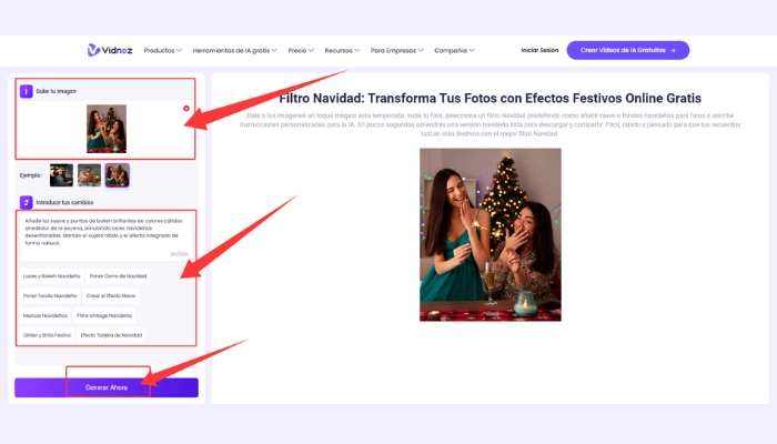 como usar el editor de fotos navidad gratis de vidnoz paso 2