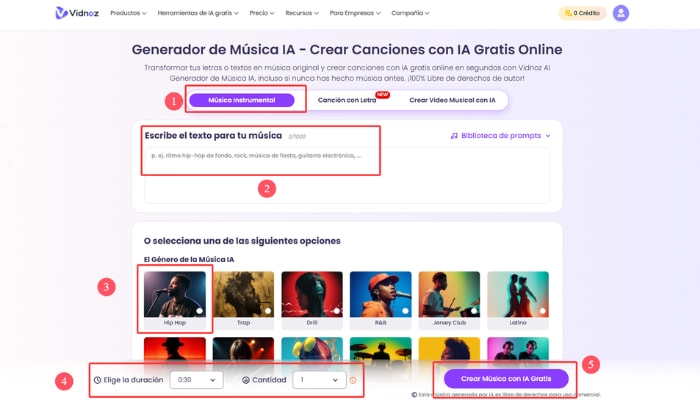 como usar generador de musica ia de vidnoz para convertir texto en musica