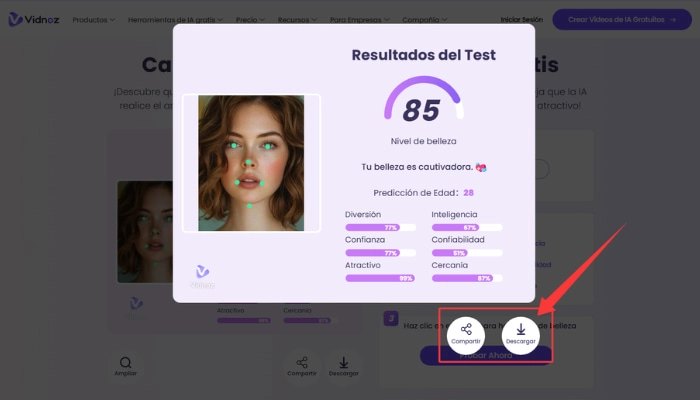 como usar la calculadora de belleza de vidnoz ai paso 3