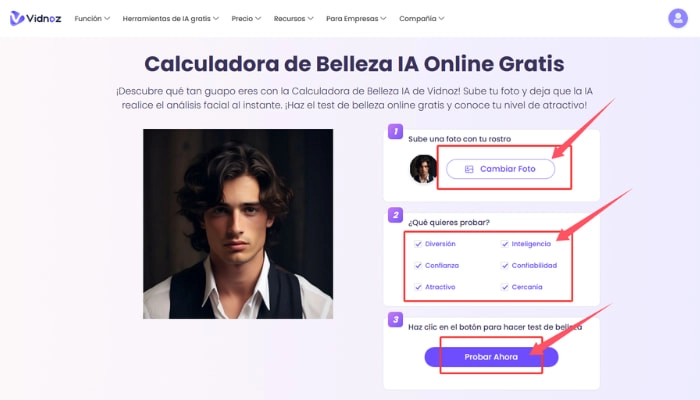 como usar la calculadora de belleza de vidnoz