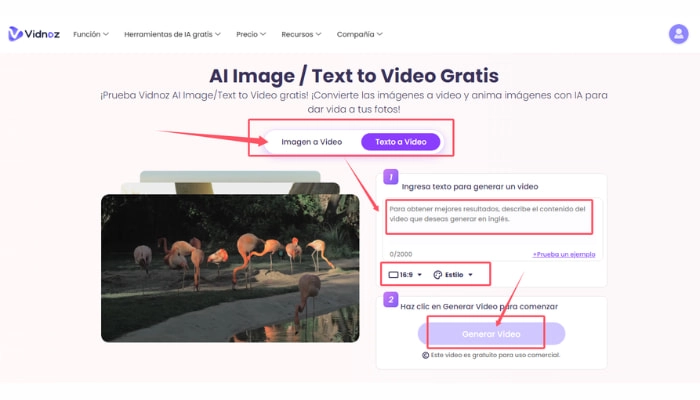 como usar vidnoz ai para convertir texto o imagen a video