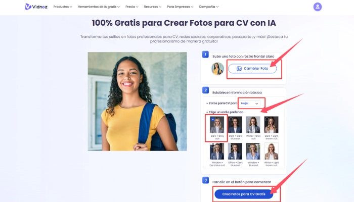como usar vidnoz para crear foto profesional con ia gratis