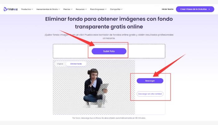 como utilizar el eliminador de fondo de Vidnoz