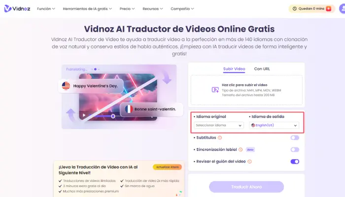 configura idioma para trducir video