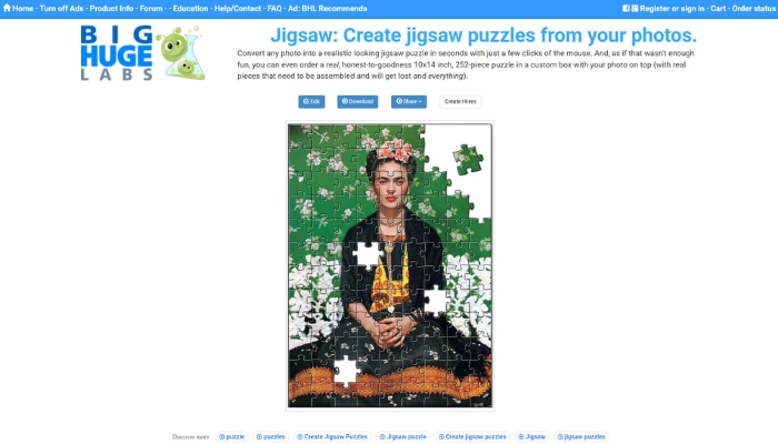 convertir imagen en puzzle con Big Huge Labs