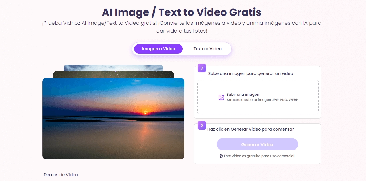 Convertir imagen en video con Vidnoz AI