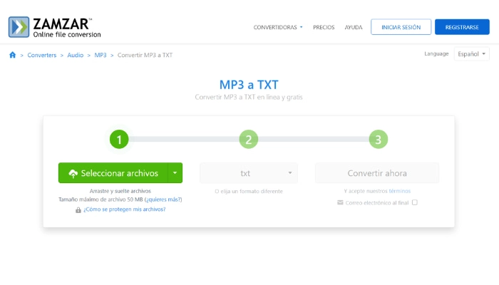 convertir mp3 a texto online gratis con zamzar