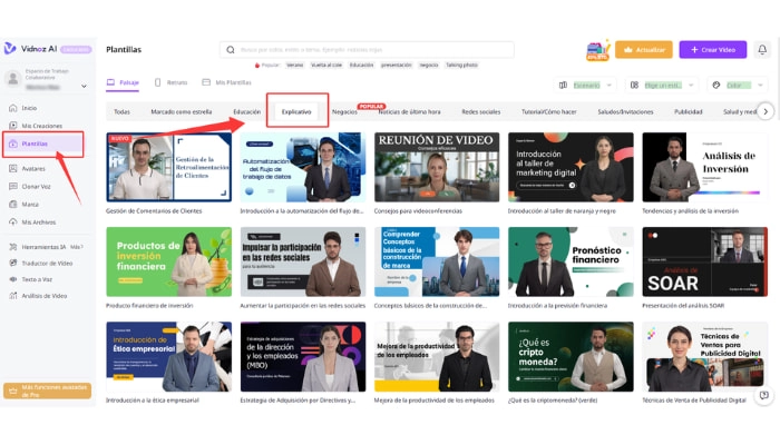 crear un video explicativo de planos con Vidnoz paso 2