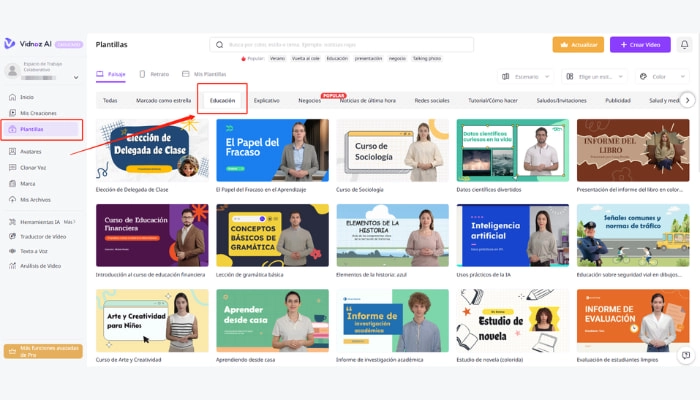 crear un video para tu cronograma de estudio con Vidnoz paso 2