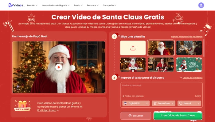 crear videollamada de papa noel personalizado con vidnoz