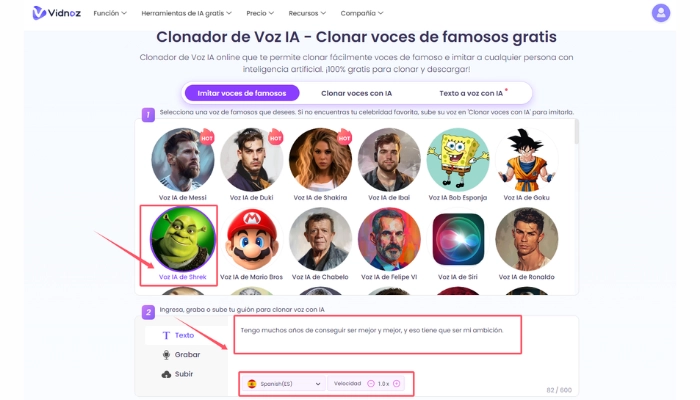 crear voz de monstruo con vidnoz ai