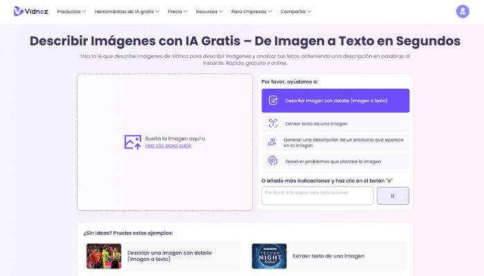 describir imágenes con ia de vidnoz