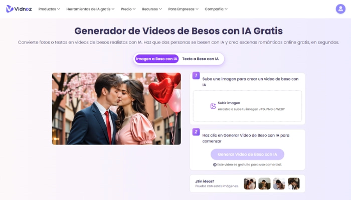el generador de videos de besos de vidnoz ai