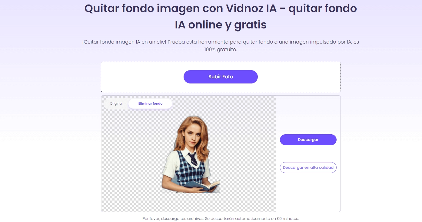 Eliminar el fondo de la imagen online gratis con Vidnoz