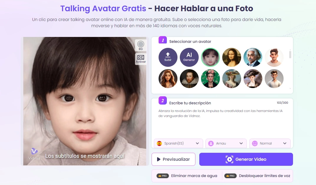 Encuentra la función Talking Avatar de Vidnoz AI