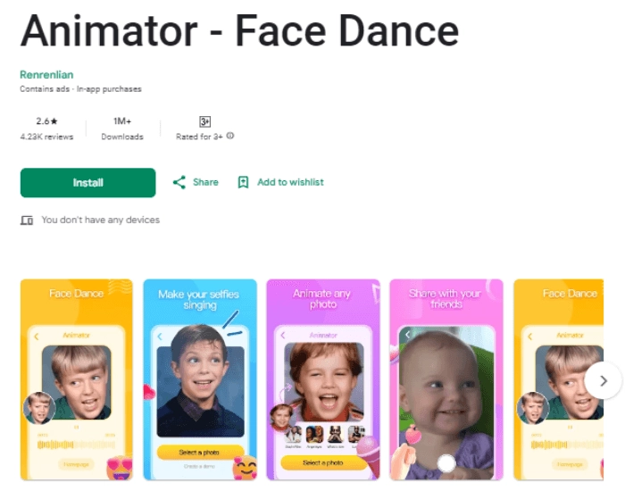 face dance app animator