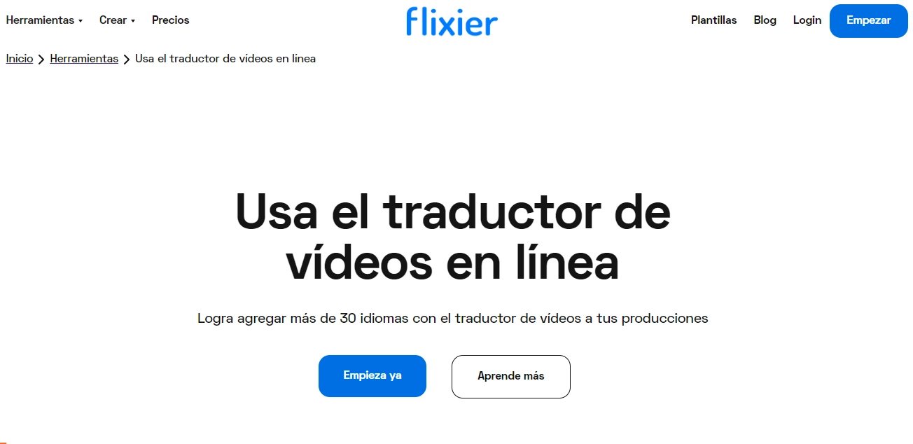 Flixier traductor de video de ingles a español online