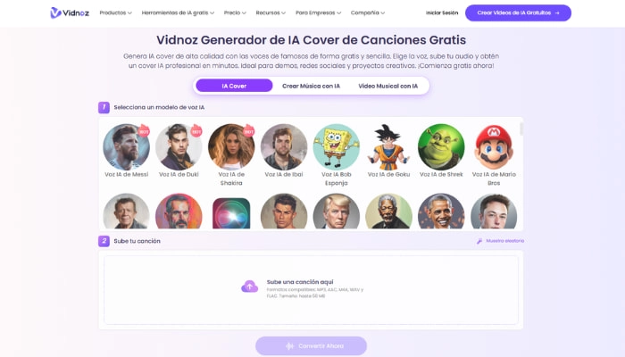 generador de ia cover de vidnoz ai
