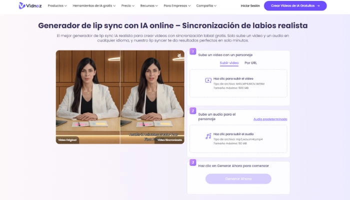 generador de lip sync ia de vidnoz