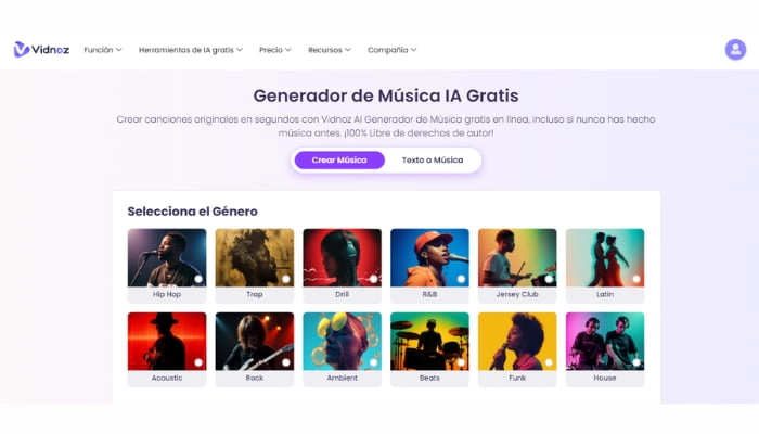 generador de musica con ia de vidnoz