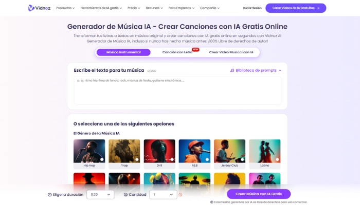 generador de musica ia de vidnoz