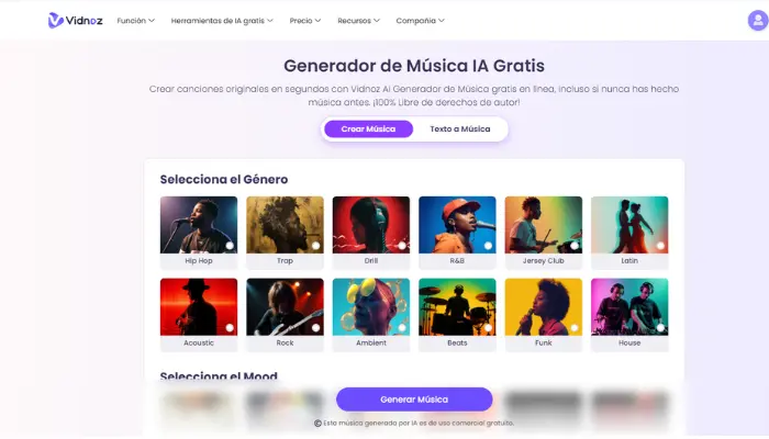 generador de musica ia vidnoz