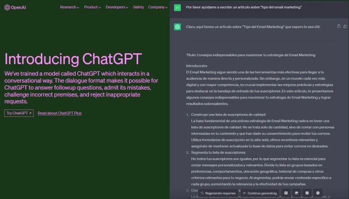 ChatGPT - IA para escribir textos