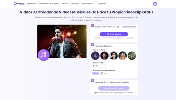 generar video musical para tu musica con vidnoz ai