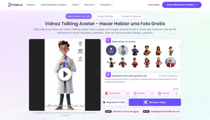 hacer hablar una foto con vidnoz