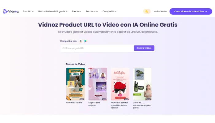 hacer un video de producto con vidnoz url to video