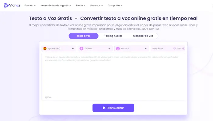 IA leer textos a voz vidnoz