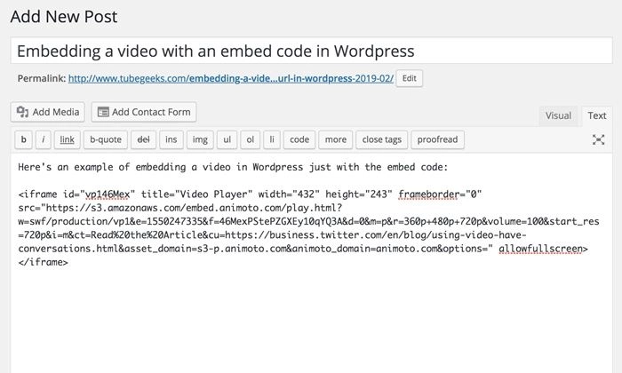 insertar video en html con wordpress