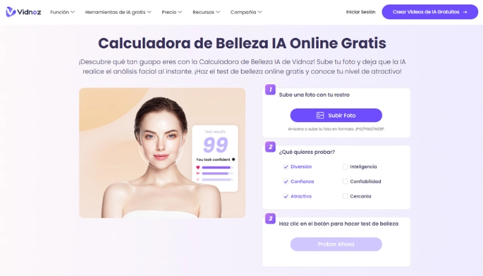 la calculadora de belleza de vidnoz ai